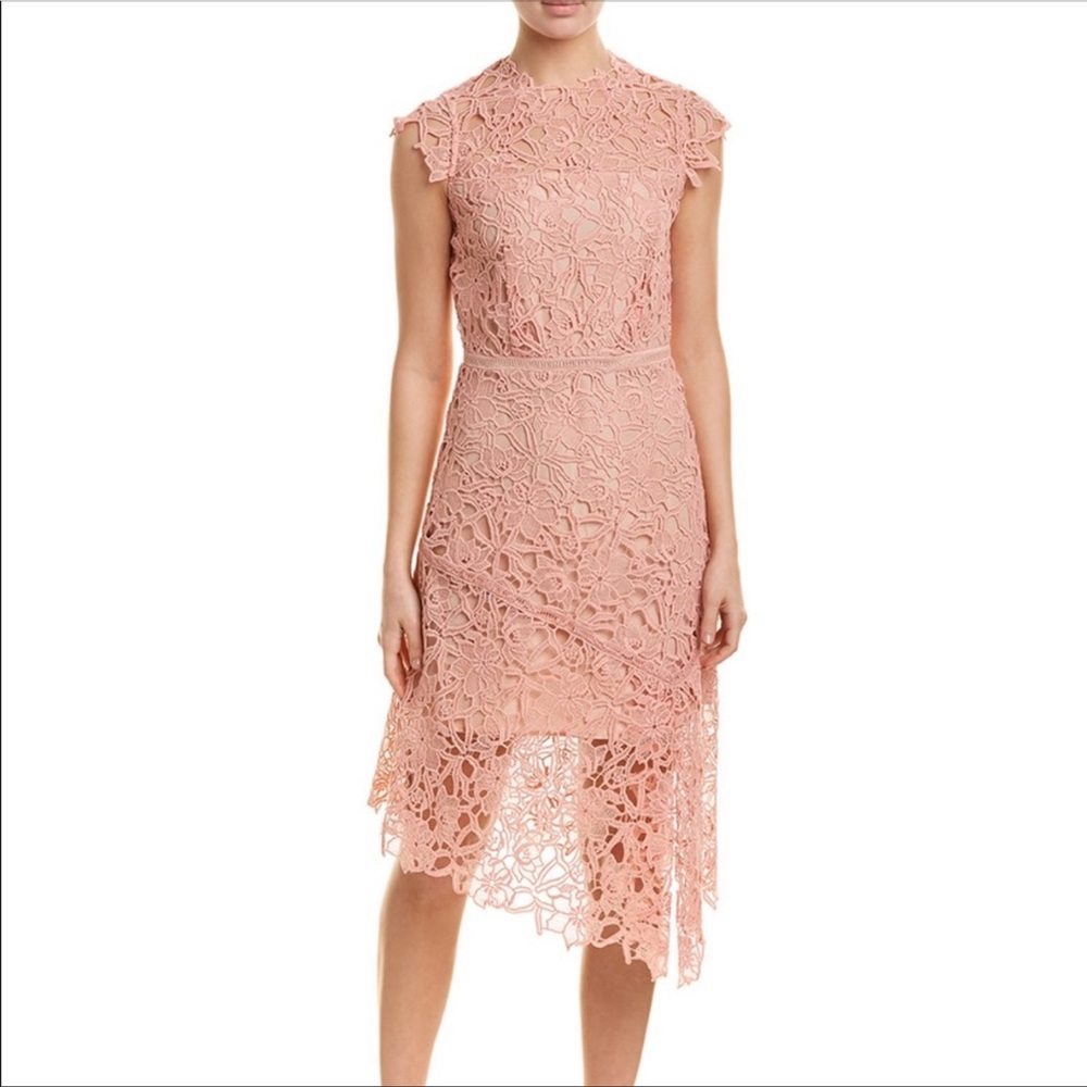 REISS ivana-lace asym hem pale pink dress